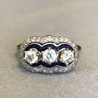 Vintage 14k White Gold Enamel Cubic Zirconia With Accents Cocktail Ring 4.  5 G