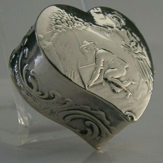Stunning Solid Silver Love Heart Box Chester 1905 Art Nouveau Antique 42g