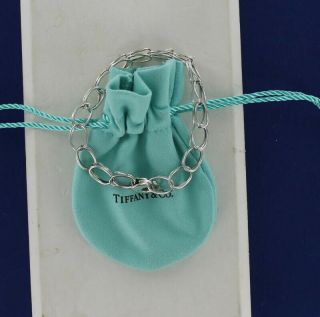 Rare Retired Vintage Tiffany Sterling Silver Oval Chain Link Charm Bracelet 7.  5 "