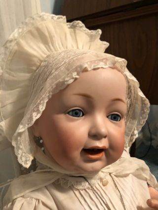 Jd Kestner Antique Character Bisque Baby Doll,  Rare Life Sized,  French Bonnet