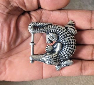 Vintage B.  Kieselstein Cord Sterling Silver Alligator Belt Buckle