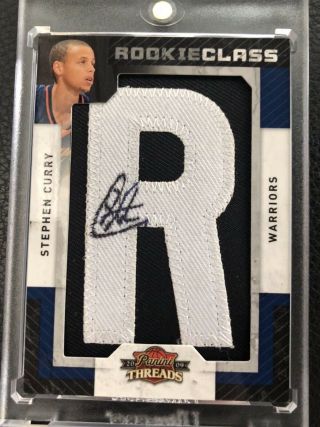 2009 - 10 Stephen Curry Panini Threads Rookie Class Letter Patch Auto /625 Rc Rare