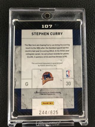 2009 - 10 Stephen Curry Panini Threads Rookie Class Letter Patch Auto /625 RC Rare 2