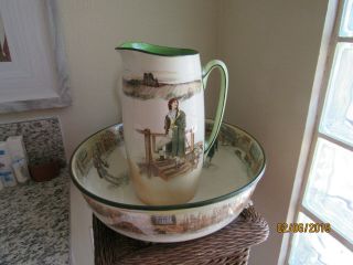 Antique Royal Doulton Dickens Ware Wash Basin And Pitcher