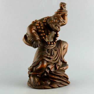 Collectable Antique Boxwood Hand - Carved Bring Luck Bodhidharma Exorcism Statue 2