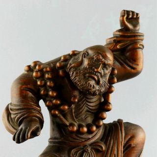 Collectable Antique Boxwood Hand - Carved Bring Luck Bodhidharma Exorcism Statue 4