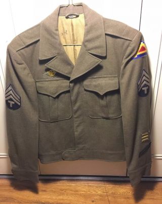 Wwii Ike Jacket 7th Army Technical Sergeant 3 War Service & Discharge Chevron 36