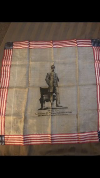 Antique Abraham Lincoln Silk Inauguration Quoted Handkerchief 2