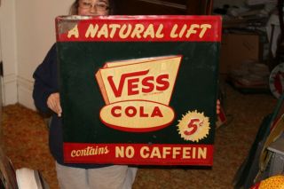 Vintage 1947 Vess Soda Pop Gas Station 26 " Embossed Metal Sign