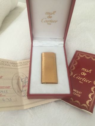 Vintage Cartier Lighter & Guarantee Certificate (1995) Bark Gold Finish