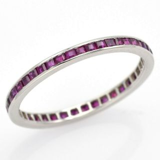 Vintage Platinum 0.  9 Tcw Ruby Square Eternity Band Ring 1.  6 Grams Size 6.  25