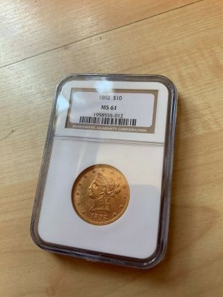 1892 $10 Liberty Gold Eagle Ngc Ms61 Rare