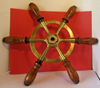 Antique Brass Boat Steering Wheel Feb 6 1906 Wooden Handles 12 " Nautical