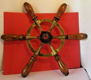 Antique Brass Boat Steering Wheel Feb 6 1906 Wooden Handles 12 