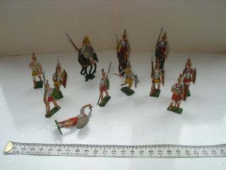 Vintage Lead Roman Soldiers,  Three On Horseback Plus 9 Others.