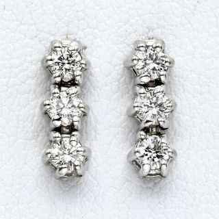 Vintage 14k White Gold 0.  36 Tcw Diamond Three Stone Drop Earrings 1.  5 Grams