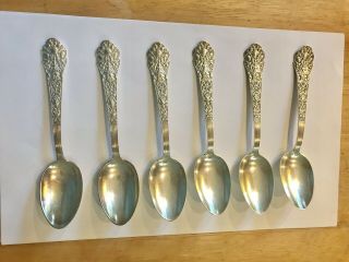 6 Vintage/antique Repousse Sterling Silver Serving Table Spoons 7”