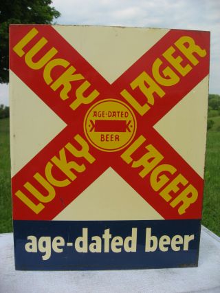 Luck Lager Age - Dated Beer Really Vintage Metal Flange Sign