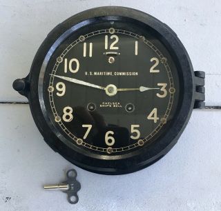 Antique WWII 1945 Maritime Chelsea Ships Bell Clock 7 1/2 “ Overall Diameter 2