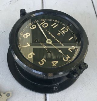 Antique WWII 1945 Maritime Chelsea Ships Bell Clock 7 1/2 “ Overall Diameter 4
