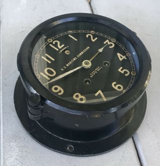 Antique WWII 1945 Maritime Chelsea Ships Bell Clock 7 1/2 “ Overall Diameter 5