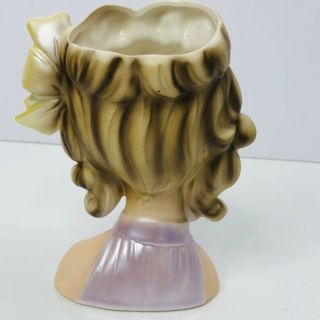 Vintage Lady Head Vase Pearly Girl Brown Hair Big Bow Pearl Earring Purple 6 