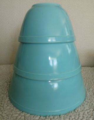 Set Of 3 Vintage Pyrex Turquoise / Aqua Mixing Bowls 401,  402,  403