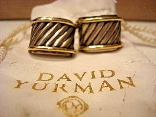 Vintage David Yurman Classic Cigar Band Sterling Silver And 14kt.  Gold Earrings