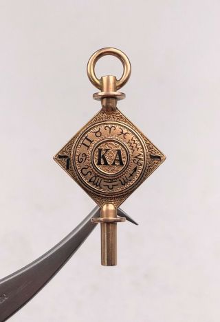 Antique Engraved Kappa Alpha Society Members 14k Gold Watch Key Fob Pendant Pin