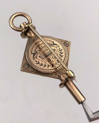 Antique Engraved Kappa Alpha Society Members 14K Gold Watch Key Fob Pendant Pin 6
