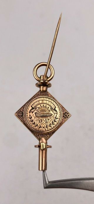 Antique Engraved Kappa Alpha Society Members 14K Gold Watch Key Fob Pendant Pin 7