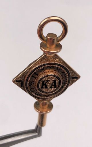 Antique Engraved Kappa Alpha Society Members 14K Gold Watch Key Fob Pendant Pin 8