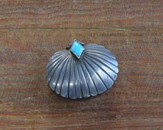 Small Vintage Sterling Silver Turquoise Pill Box