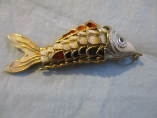 Vintage Chinese Enamel Articulated Koi Fish Pendant 2 1/2 Inches