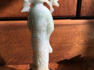 A Rare Chinese Qing Dynasty Carved Jadeite Guanyin Statue with Wooden Stand. 12