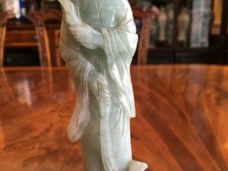 A Rare Chinese Qing Dynasty Carved Jadeite Guanyin Statue with Wooden Stand. 2
