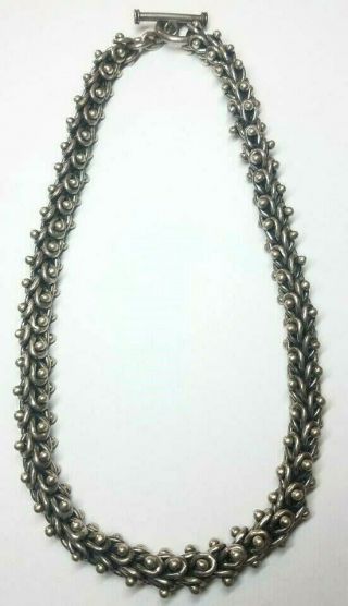 Early Taxco Mexico Design Style Sterling Silver Heavy Necklace - 172 Grams