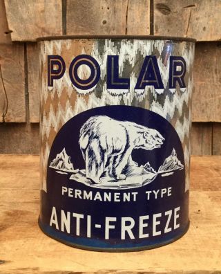 Vintage 1 Gal ‘polar’ Anti Freeze Tin Can Awesome Polar Bear Graphic Sign
