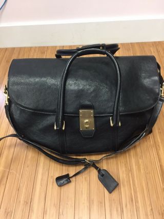 Incredible Vintage Huge Black Leather Cole Haan Italy Duffle Bag Rugged Lock Key