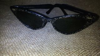 Vtg 50s Ray Ban Womens Cat Eye Sunglasses Black With Sparkle