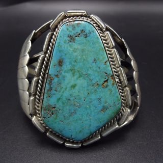 Heavy Vintage Navajo Solid Sterling Silver & Turquoise Cuff Bracelet 111.  7g