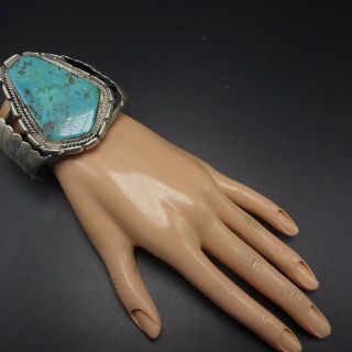 Heavy Vintage NAVAJO Solid Sterling Silver & TURQUOISE Cuff BRACELET 111.  7g 2