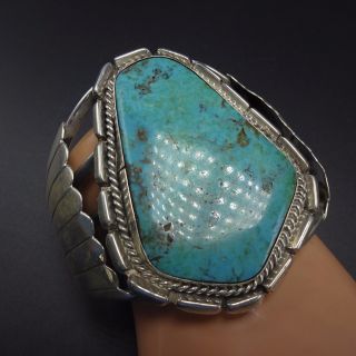 Heavy Vintage NAVAJO Solid Sterling Silver & TURQUOISE Cuff BRACELET 111.  7g 3