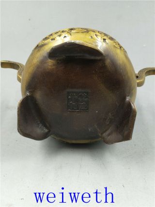 Chinese Old Brass Fortune Lucky Pagoda Incense Burner W Qianlong Mark 3