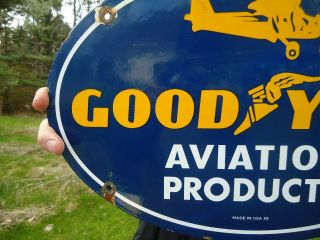 VINTAGE 1939 GOOD YEAR AVIATION PRODUCTS PORCELAIN METAL SIGN 2