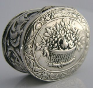 German 830 Solid Silver Snuff Or Pill Box C1900 Antique