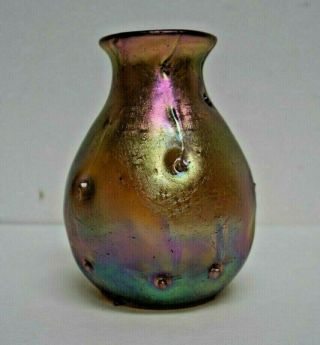 Vintage Loetz Iridescent Art Glass Vase W/ Dimples 5.  25 "