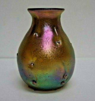 Vintage Loetz Iridescent Art Glass Vase w/ Dimples 5.  25 