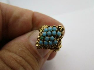 Antique Victorian 18ct Gold Turquoise Pave Set Ring A/f Size Size J 4.  9g K121