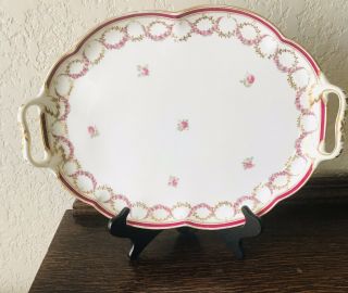 Large Minton,  Minton Rose Antique Platter With Handles.  Hand Painted Floral